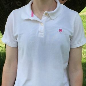 Lilly Pulitzer Shirt M Polo White Pink Palm Tree